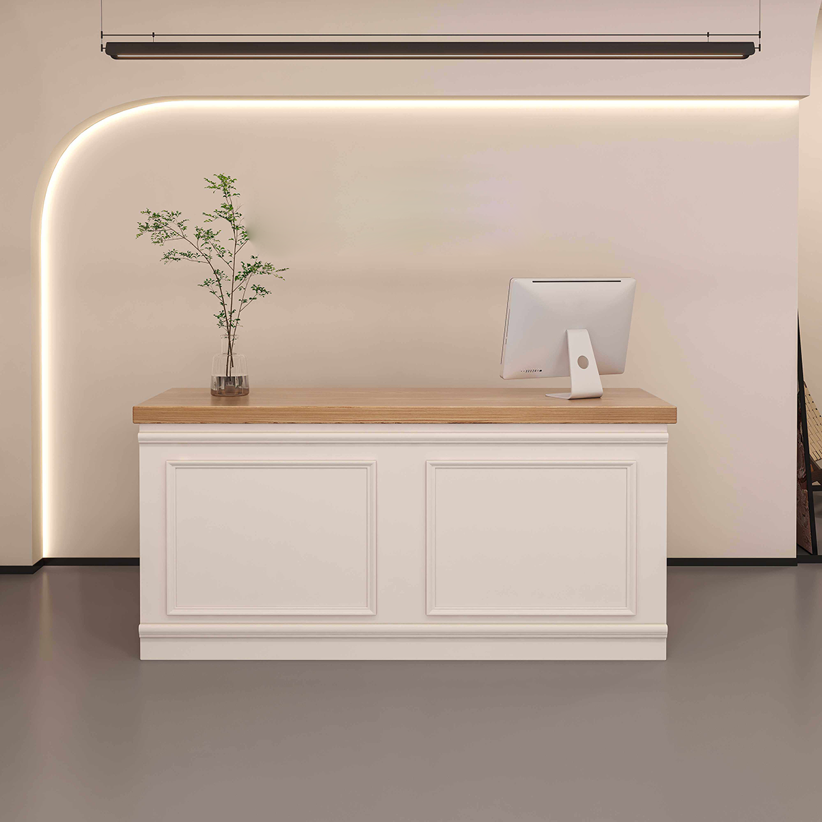 Straight French-Style with Grid Finish White + Natural Corner Desk for Clothing