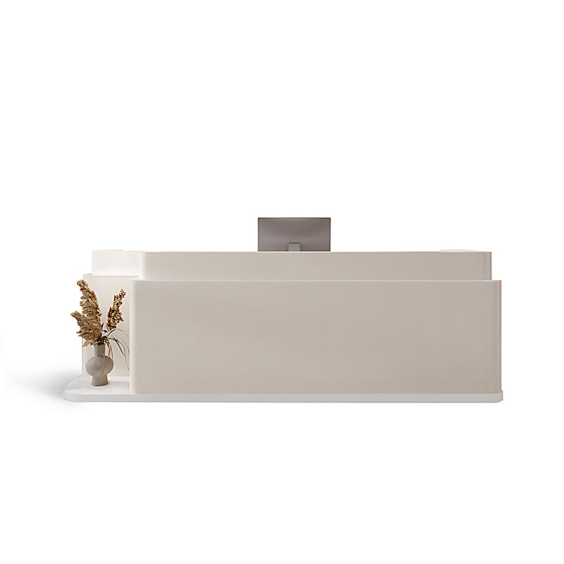 Stylish Rectangular Beige Reception Desk with Filing Cabinets and Drawers