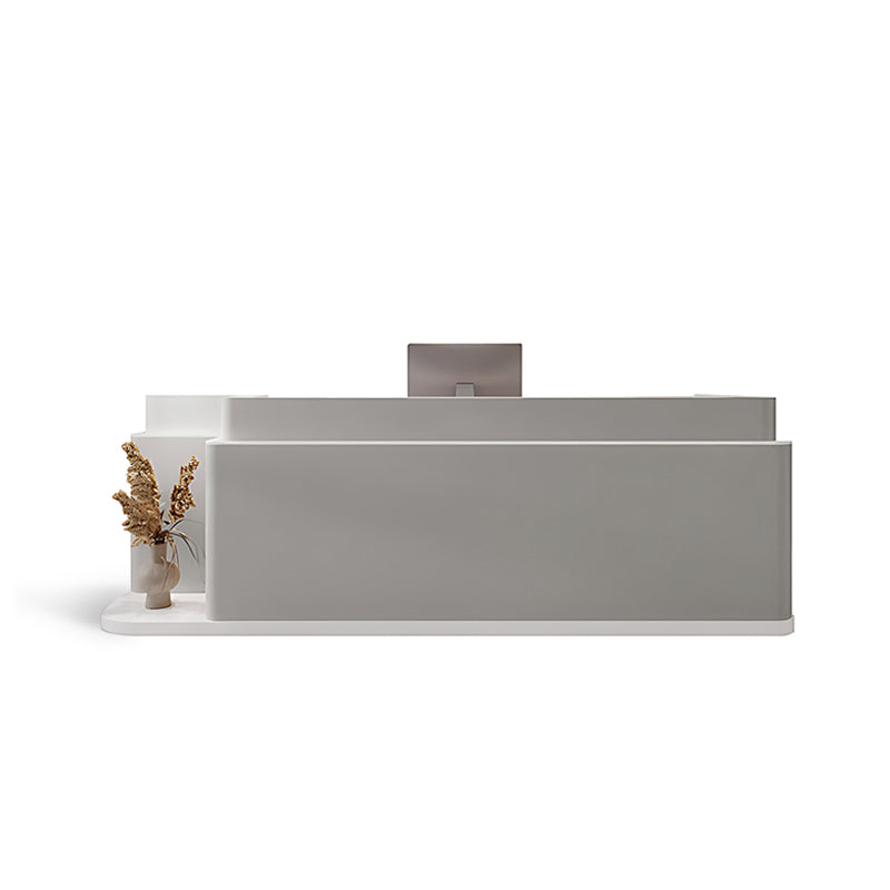 Stylish Rectangular Grey Reception Desk with Filing Cabinets and Drawers