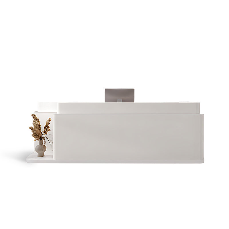 Stylish Rectangular White Reception Desk with Filing Cabinets and Drawers
