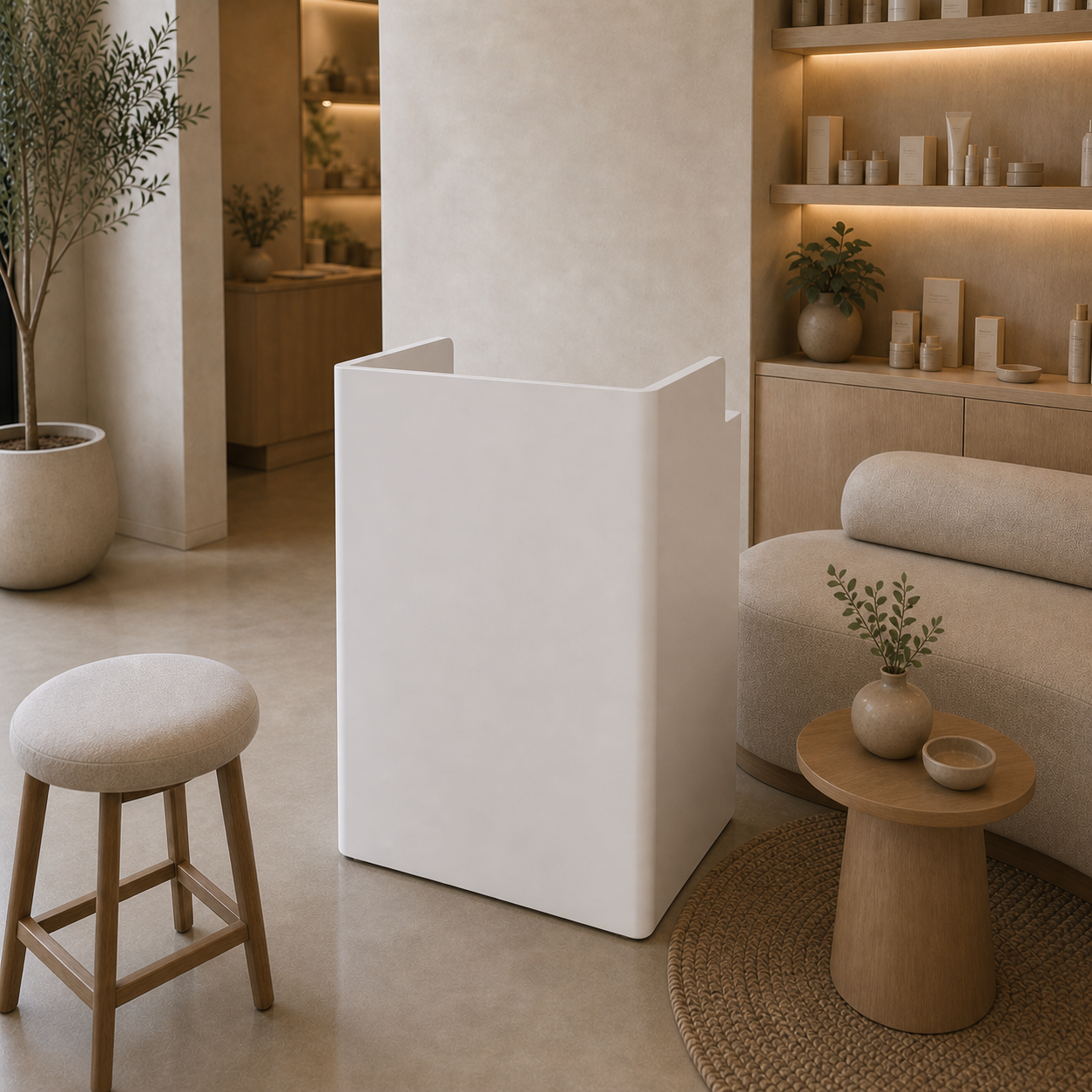 Tiny Modern Cream Concierge Desk with Curved Corners RD-270