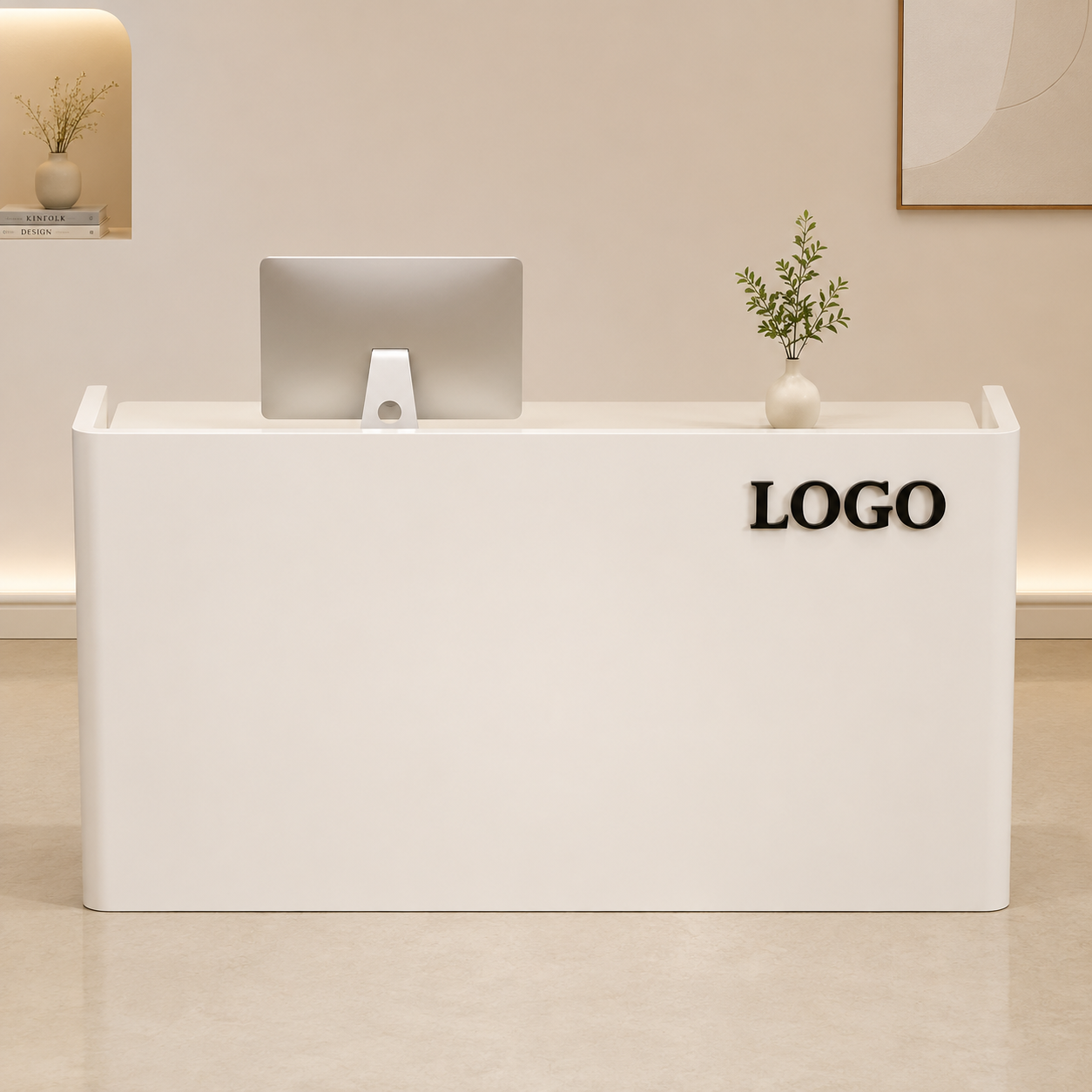 Tiny Modern Cream Concierge Desk with Curved Corners RD-270