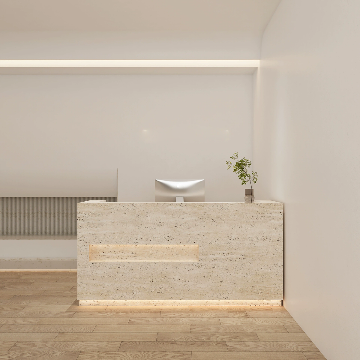 Travertine Finish Cashier & Reception Counter with LED Light for Clothing Shop