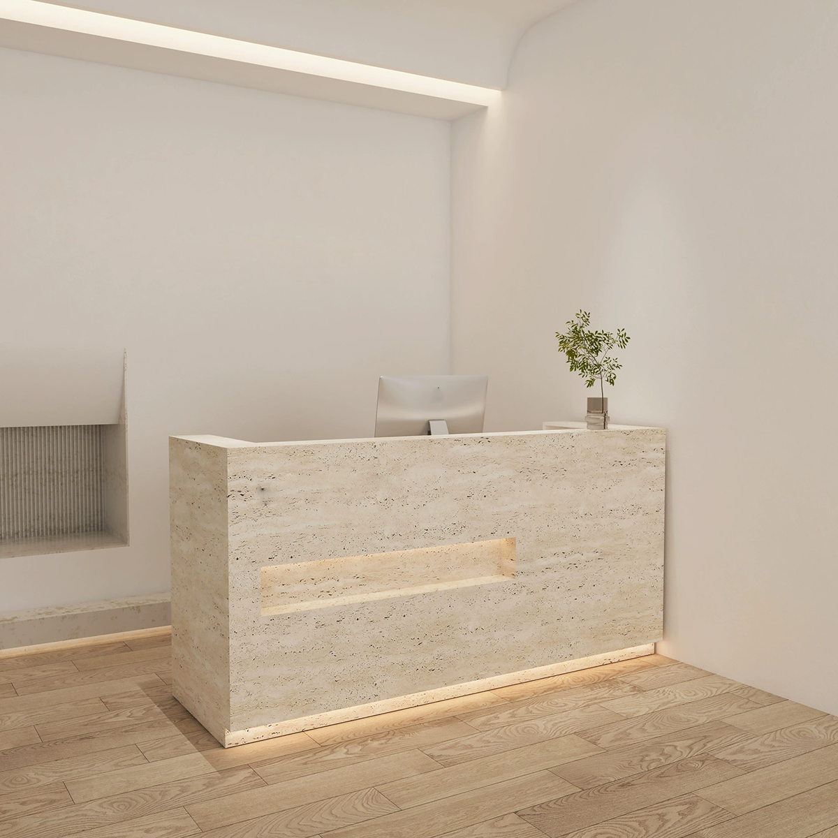 Travertine Finish Cashier & Reception Counter with LED Light for Salon