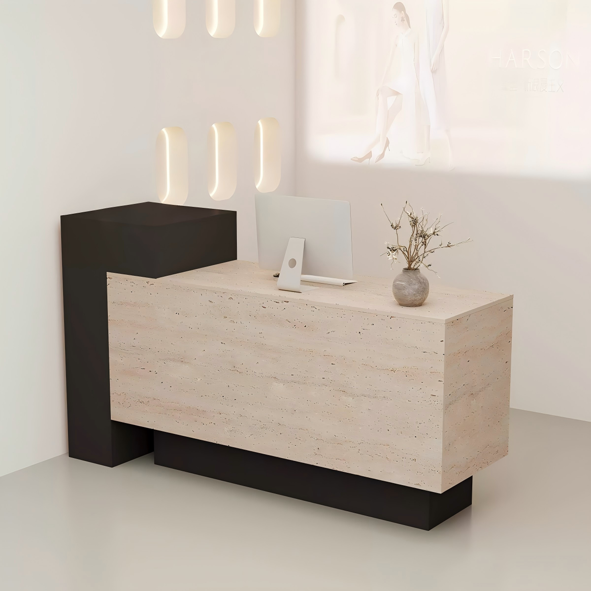 Travertine Finish Modern Minimalist Counter for Boutiques & Small Shops RD-103