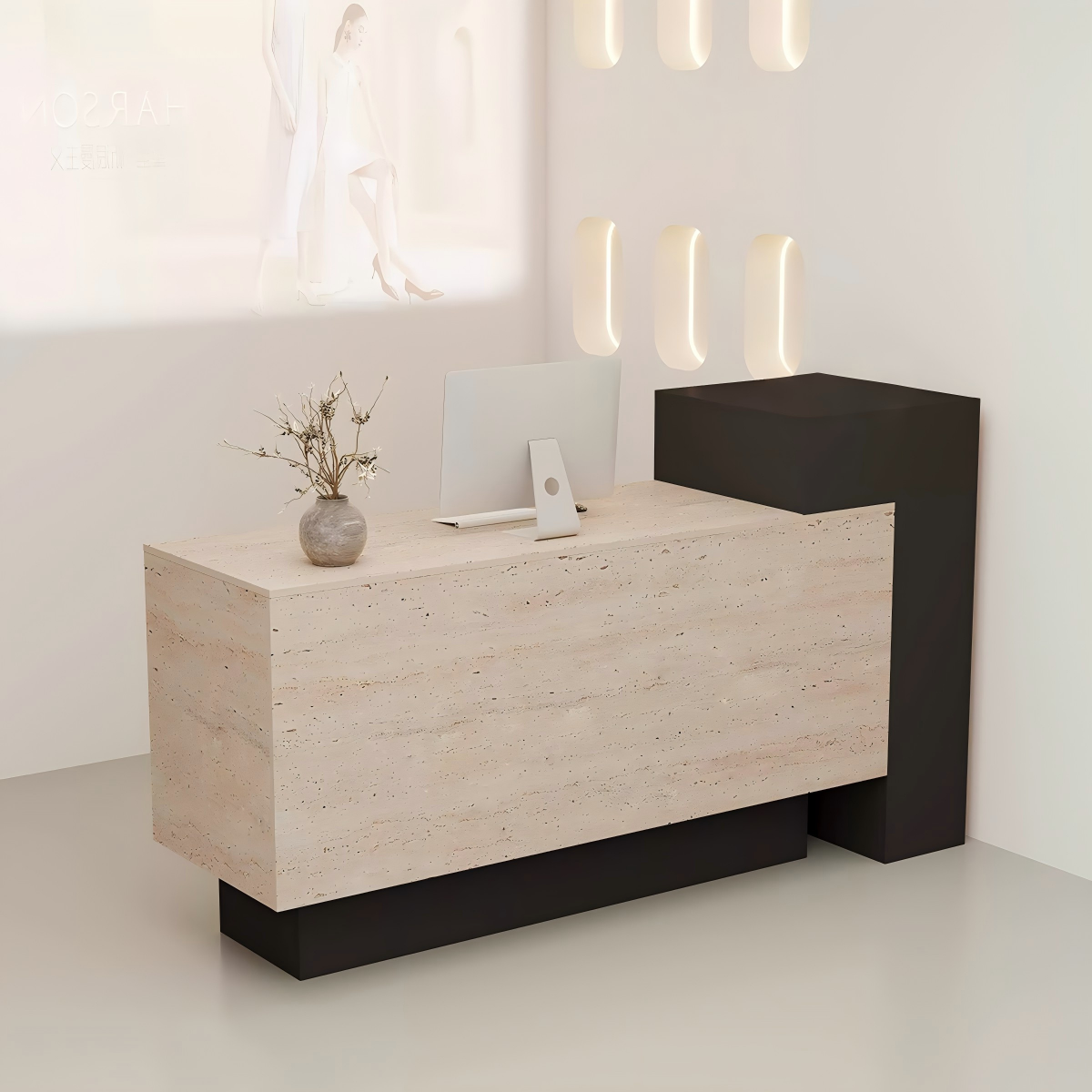 Travertine Finish Modern Minimalist Counter for Boutiques & Small Shops RD-103