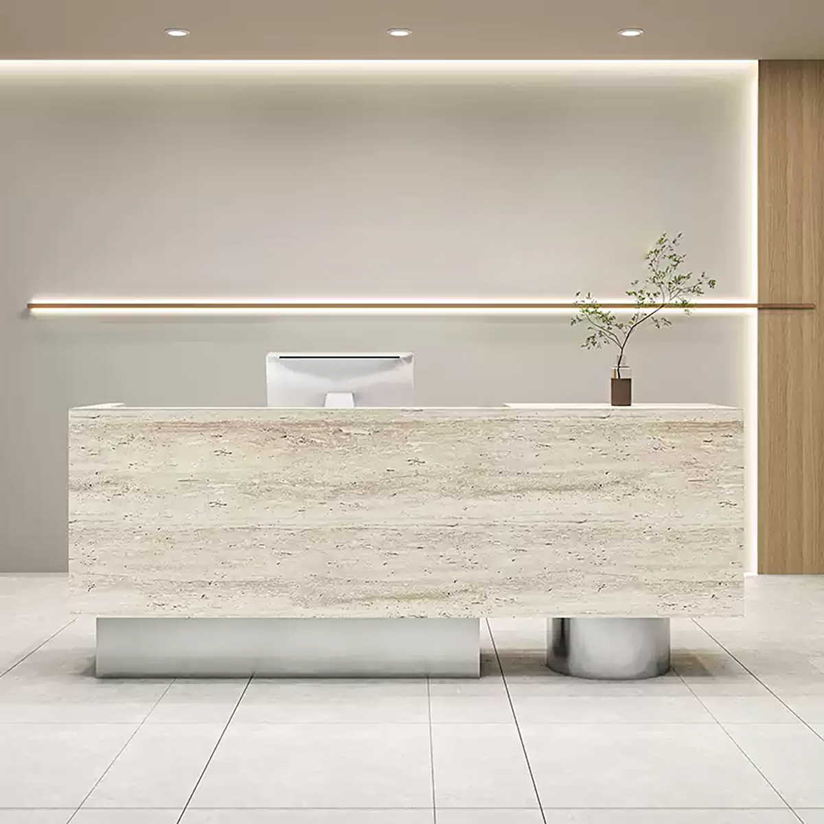 Travertine Finish Reception Desk with Lockable Drawers for Lobby RD-101