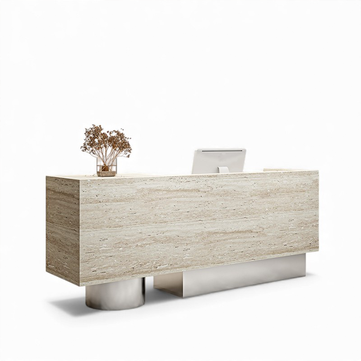 Travertine Finish Reception Desk with Lockable Drawers for Lobby