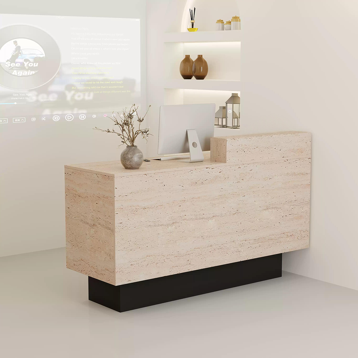 Travertine Finish Stylish Multi-Functional Cashier & Reception Counter RD-105