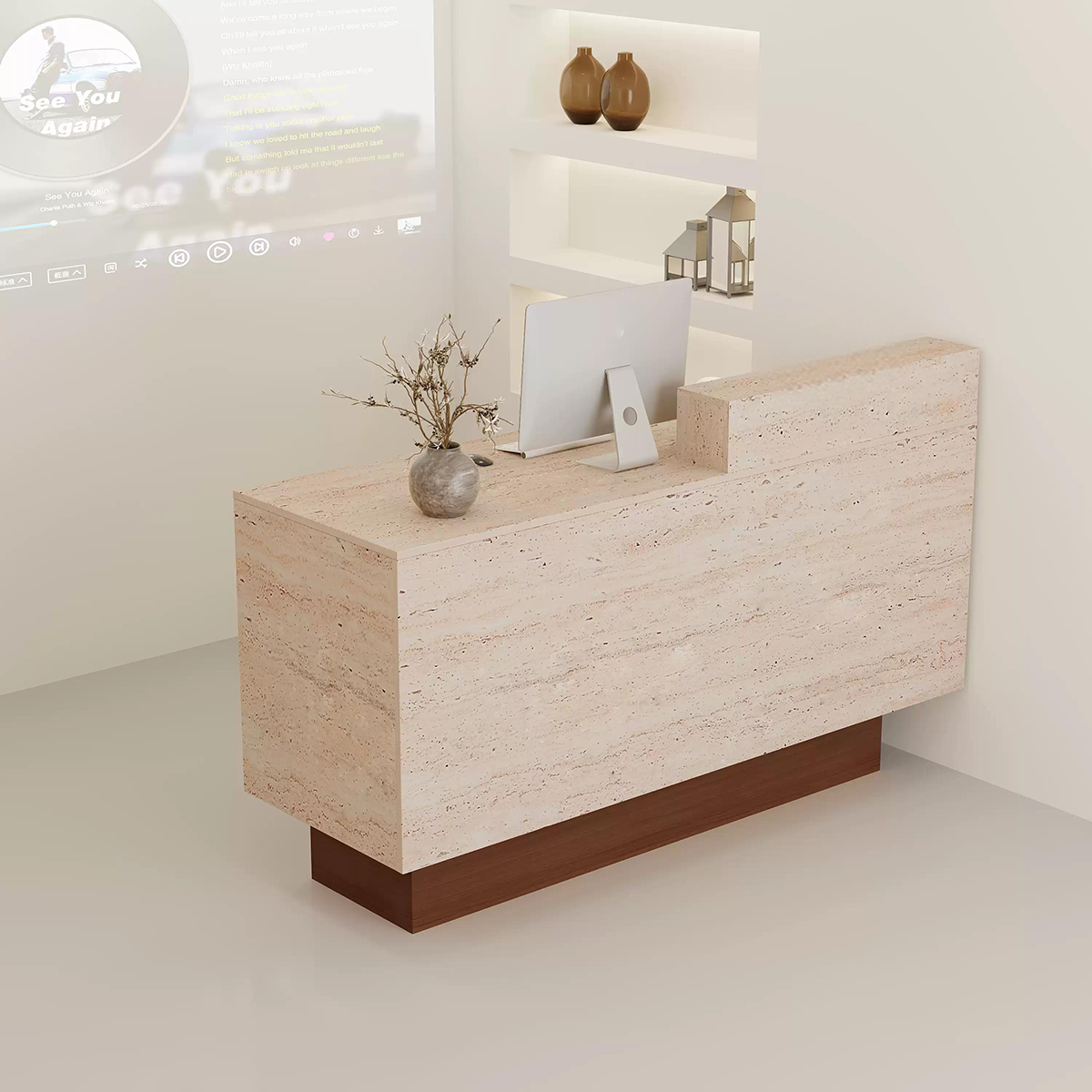 Travertine Finish Stylish Multi-Functional Cashier & Reception Counter RD-105