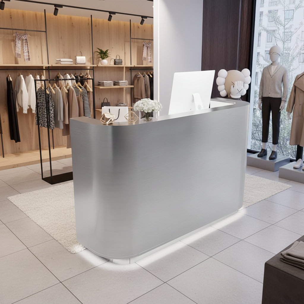 U-Shape Silver Stainless Steel Small Bar Reception Desk
