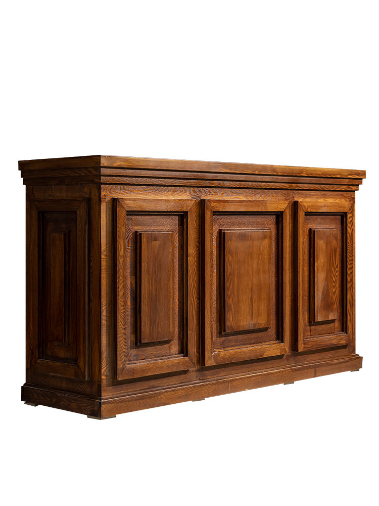 Vintage Wood Grain Grid Style Brown Reception Desk for Cafe ＆ Salon