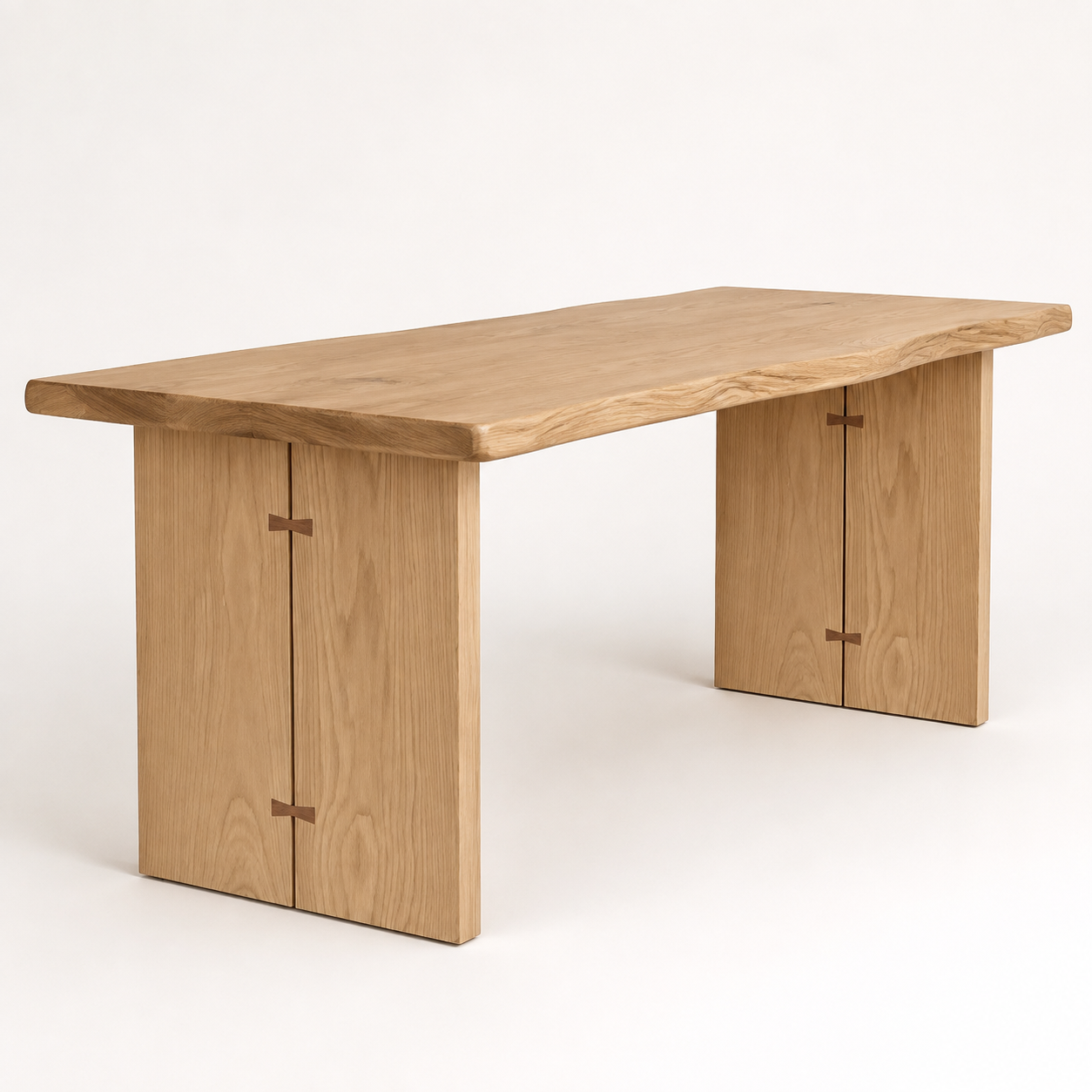 White ash live-edge dining table with Birch Leaf Base in Natural finish