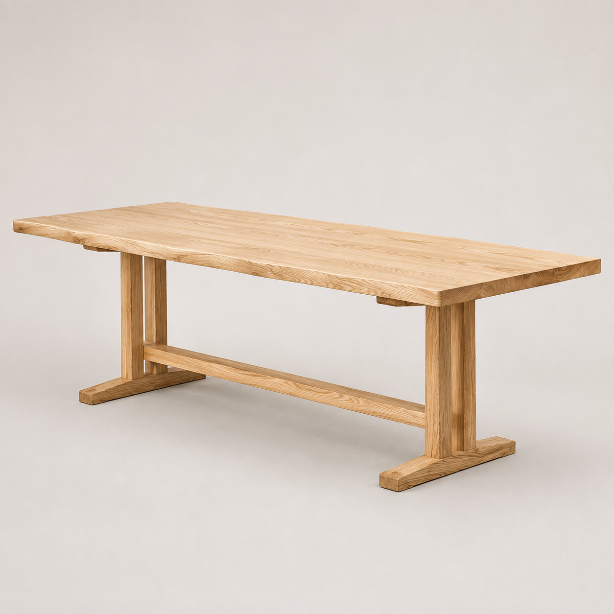 White ash live-edge dining table with Island Base in Natural finish