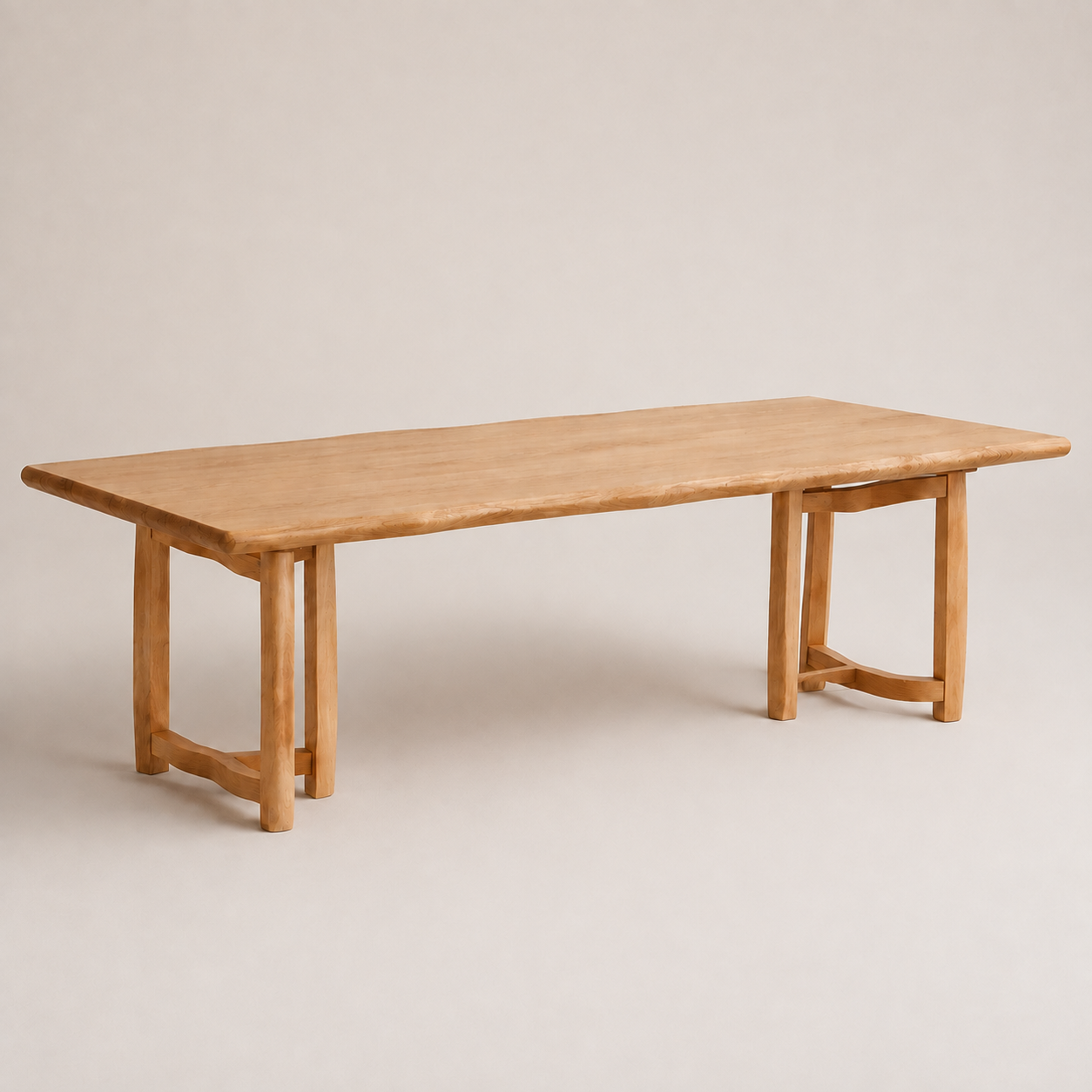 White ash live-edge dining table with Sailboat Base in Natural finish