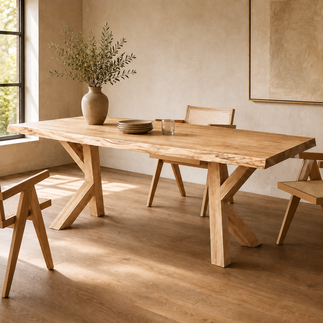 White Ash Live-Edge Dining Table with Tree Branch Base YL-ZT02