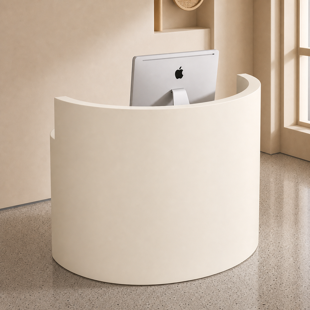 White Curved Reception Desk with Smooth Front Panel RD-266