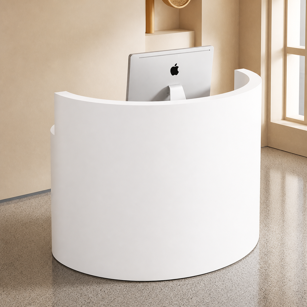 White Curved Reception Desk with Smooth Front Panel RD-266