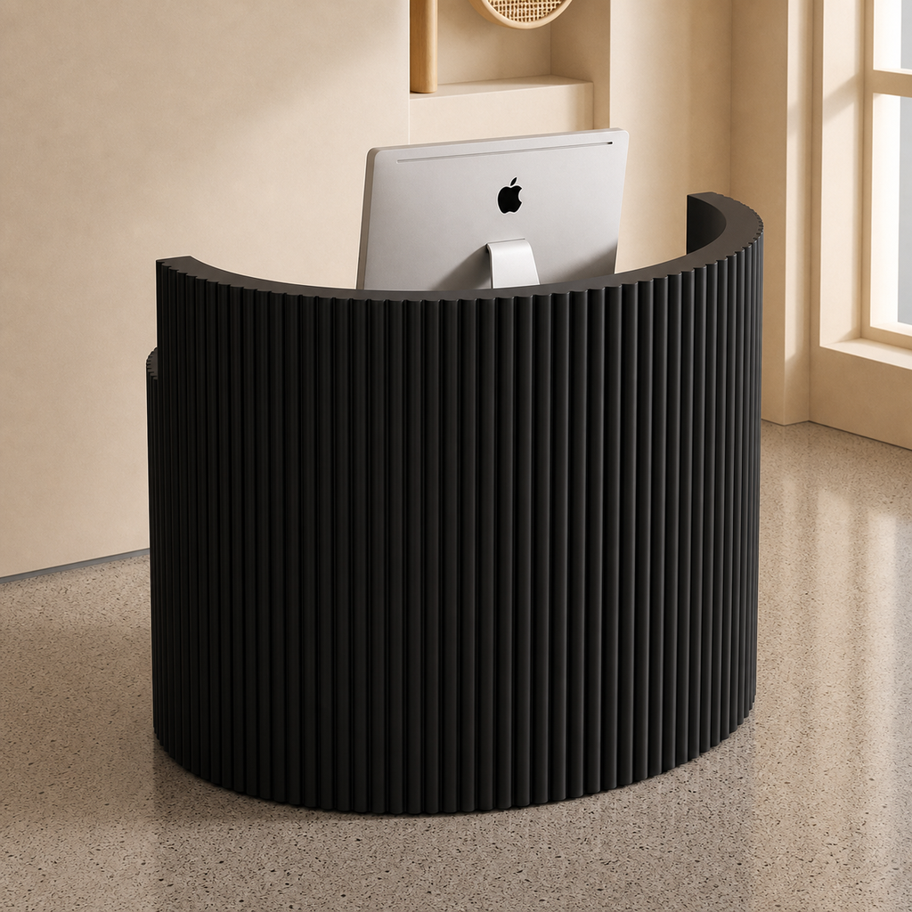 White Curved Reception Desk with Vertical Fluted Front Panel RD-265