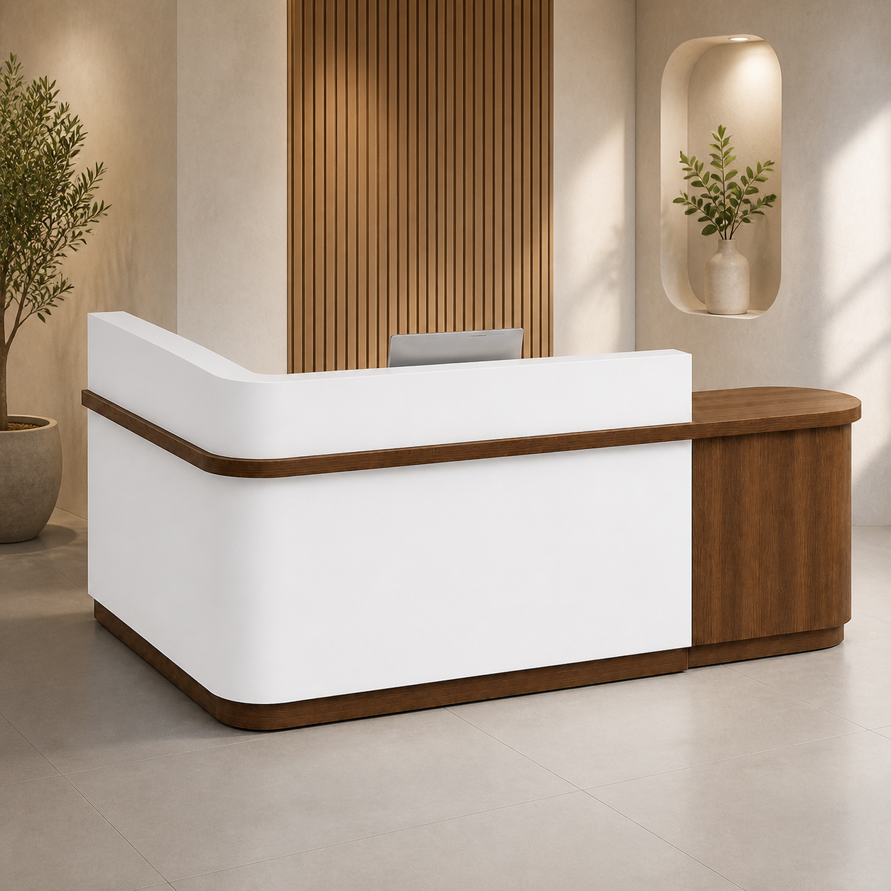 RD-352 White+Dark Wood Grain Right Side Privacy Screen scene
