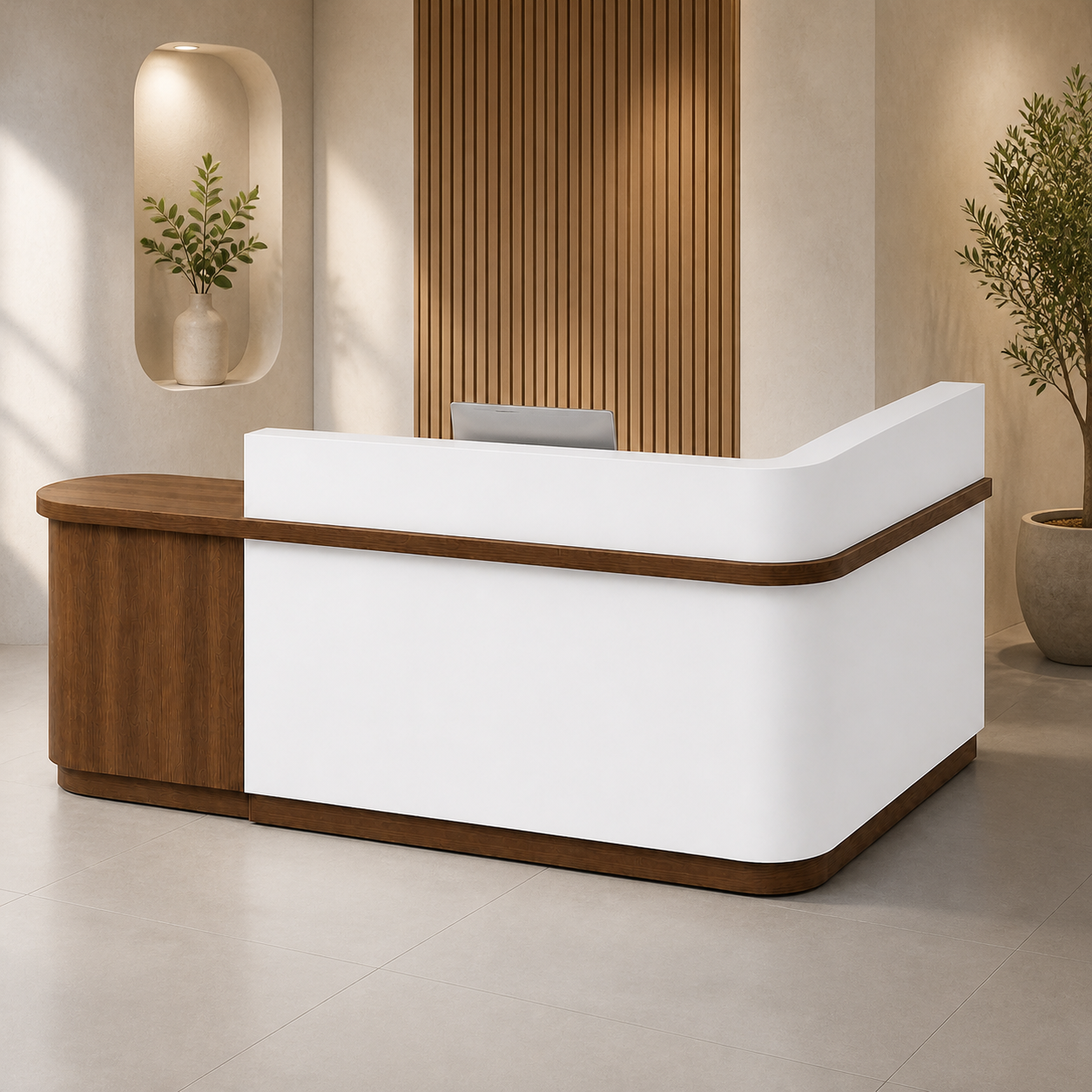 RD-352 White+Dark Wood Grain Left Side Privacy Screen scene