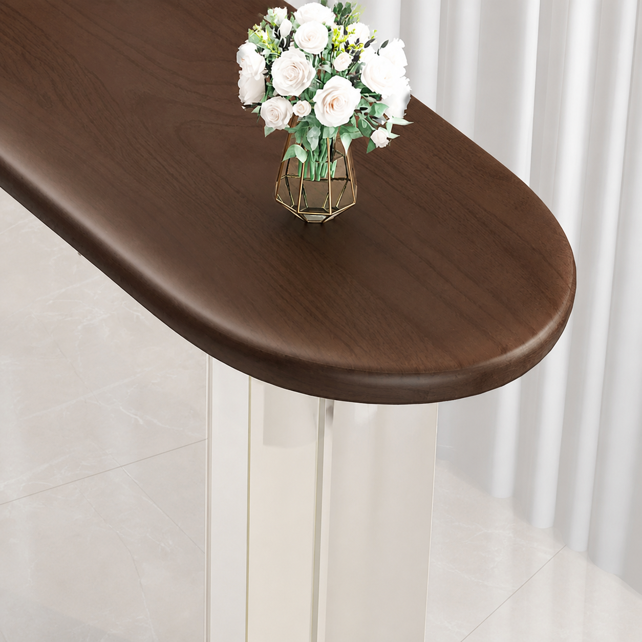 BT-008 softly rounded solid wood bar-table end