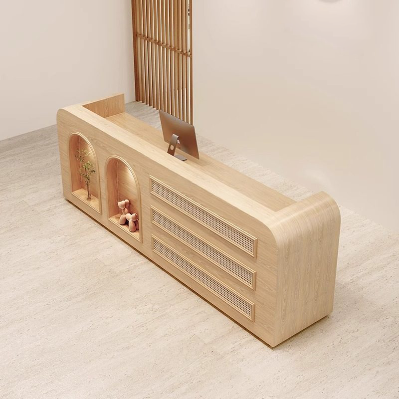 Natural Rattan Style Reception Desk with LED Spotlight for Boutique, Hotel & Retail RD-218