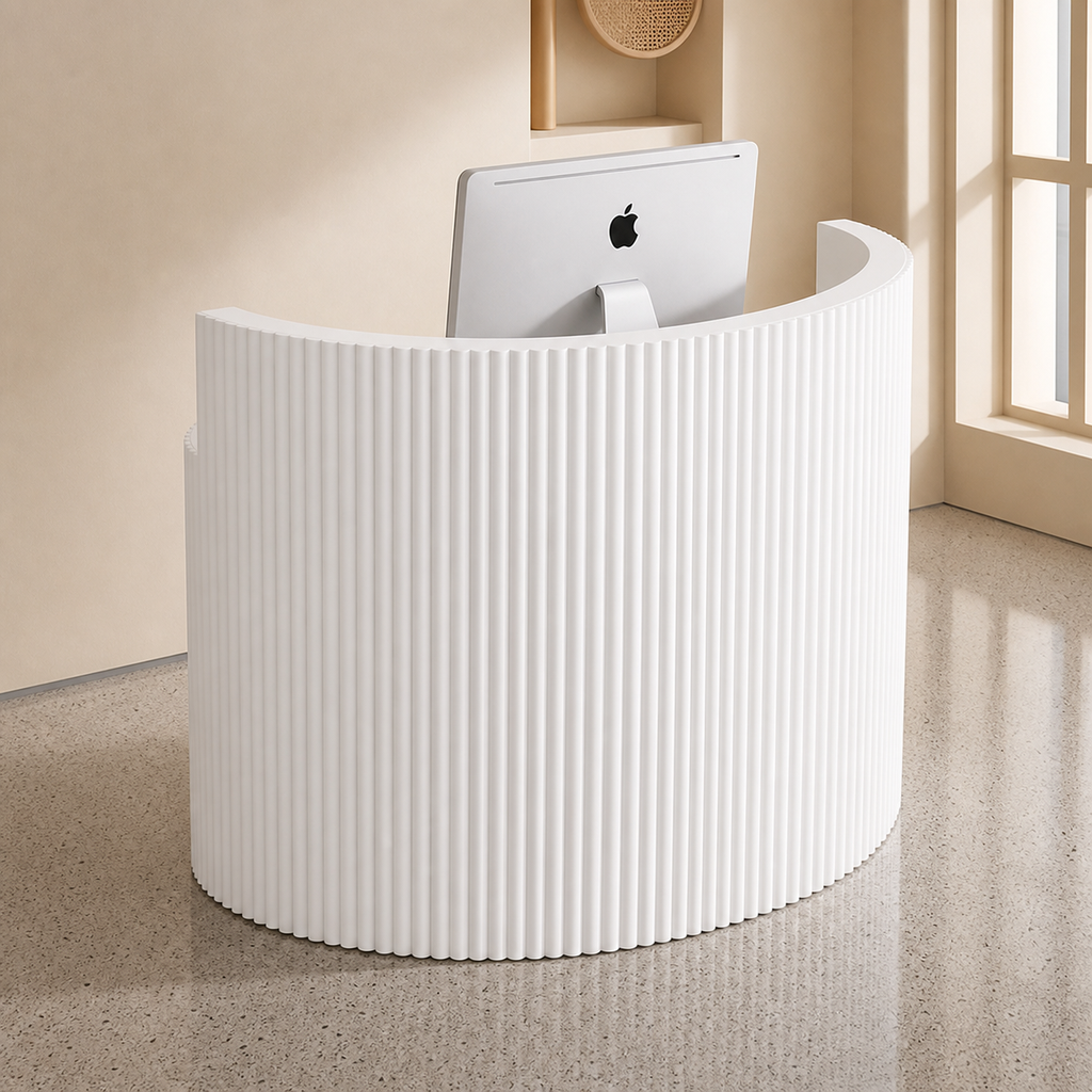 White Curved Reception Desk with Vertical Fluted Front Panel RD-265