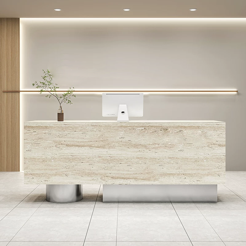 Travertine Finish Reception Desk with Lockable Drawers for Lobby RD-101