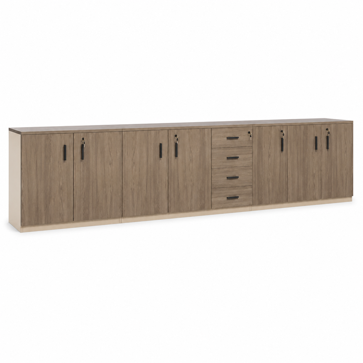 FC-010 filing cabinet, 3200 mm seven-door four-drawer configuration on white background