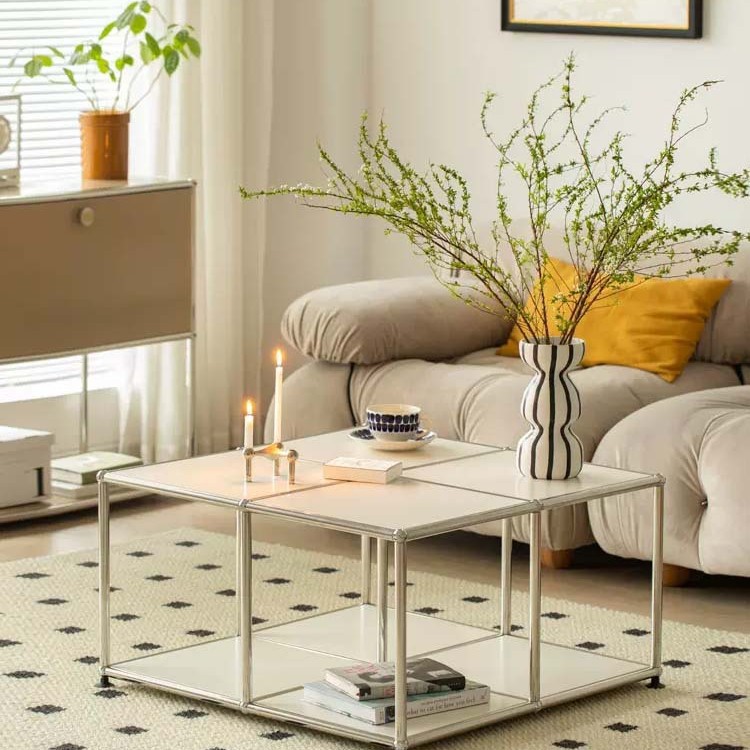 Square Modular Metal Coffee Table with Lower Shelf - image 1