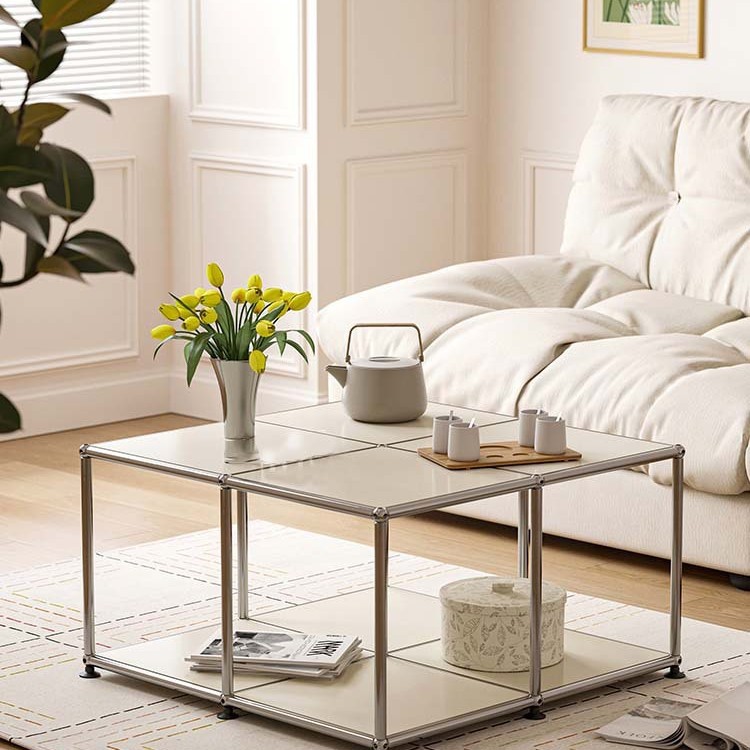 Square Modular Metal Coffee Table with Lower Shelf - image 2