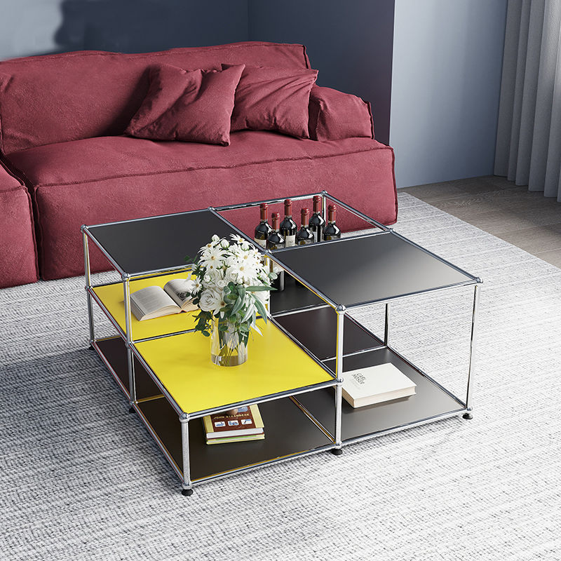 Square Modular Metal Coffee Table with Lower Shelf - image 4