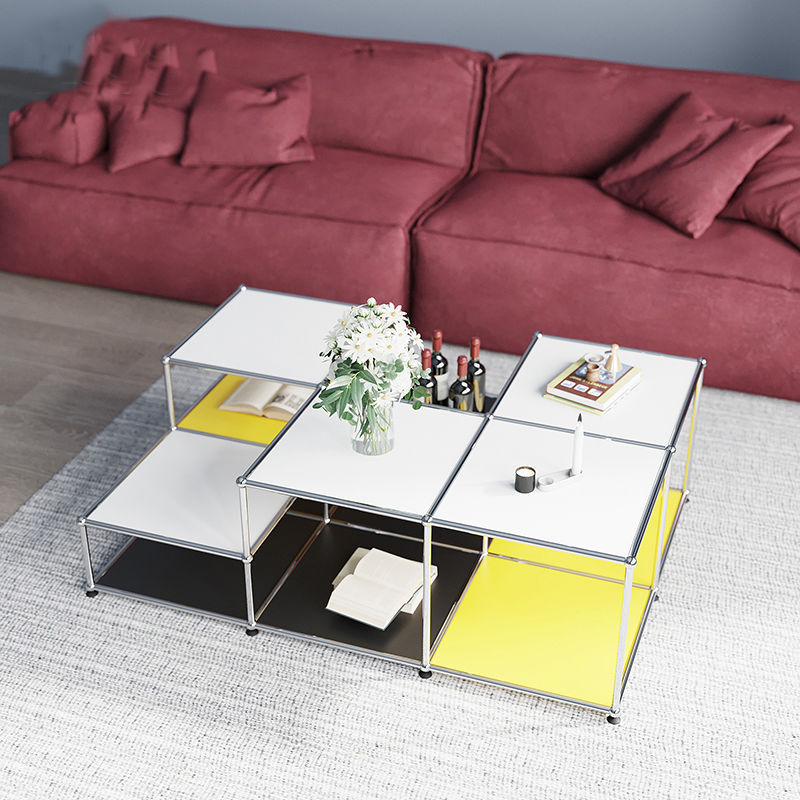 Square Modular Metal Coffee Table with Lower Shelf - image 5