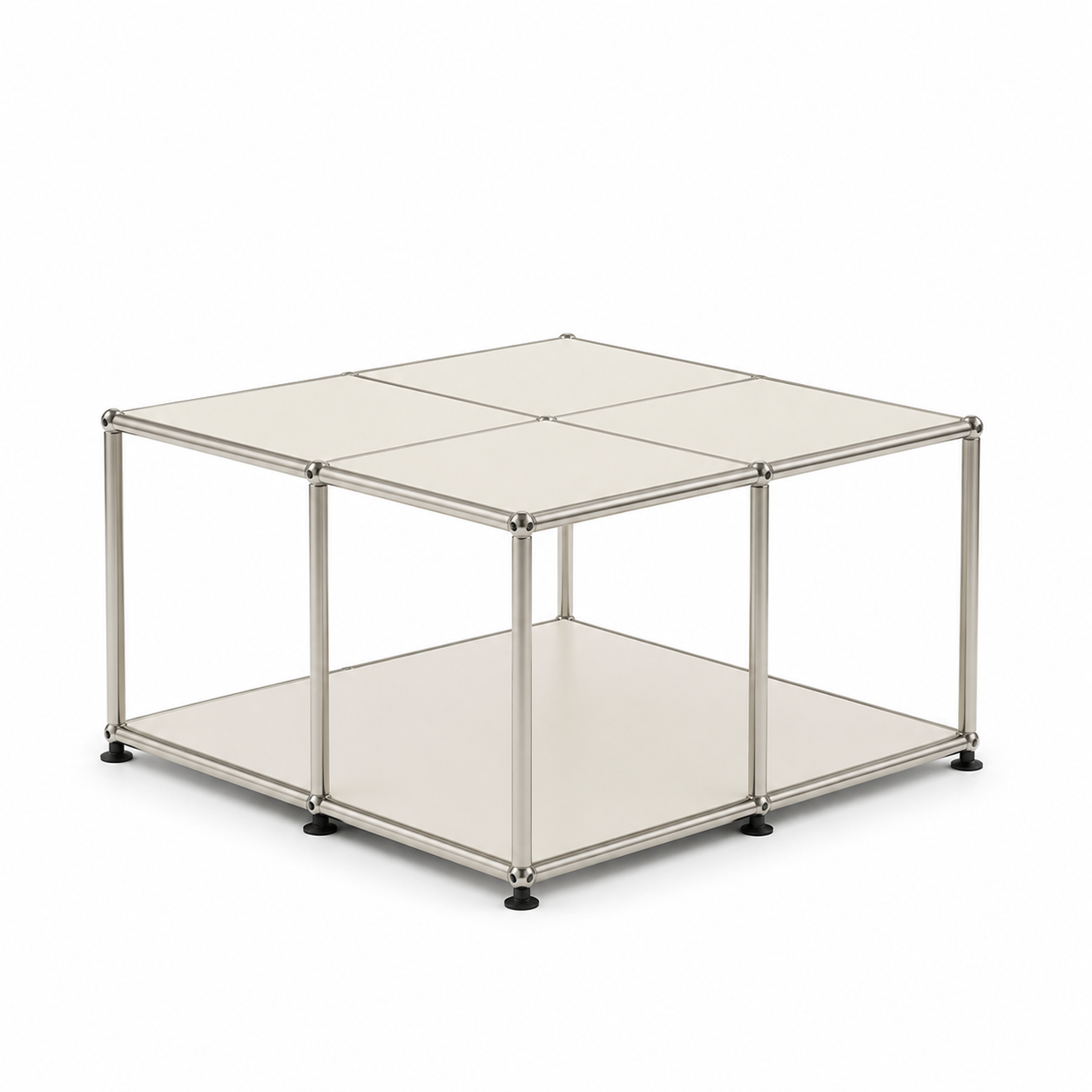 White background studio image - Square Modular Metal Coffee Table with Lower Shelf
