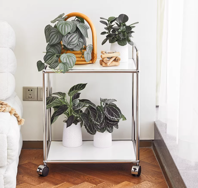 Two-Tier Modular Metal Rolling Cart with Lockable Casters - image 2