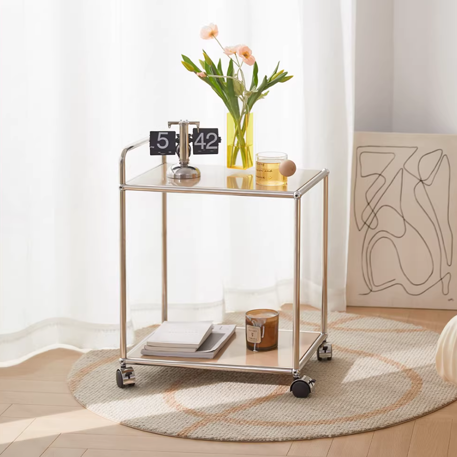 Two-Tier Modular Metal Rolling Cart with Lockable Casters - image 3