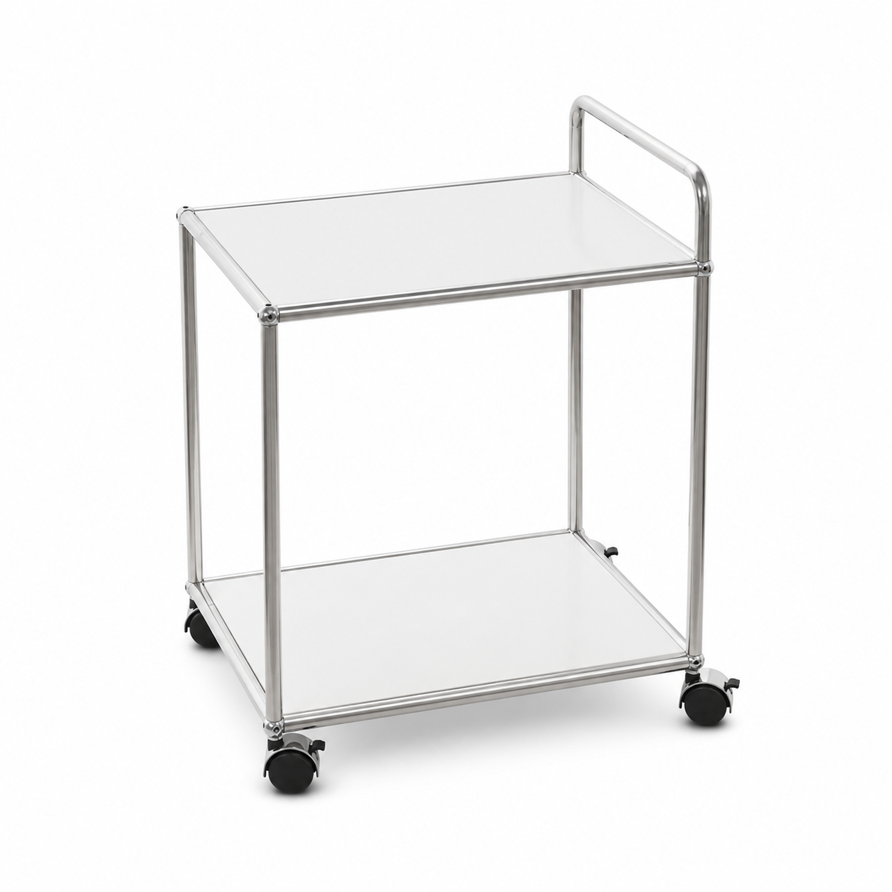 White background studio image - Two-Tier Modular Metal Rolling Cart with Lockable Casters