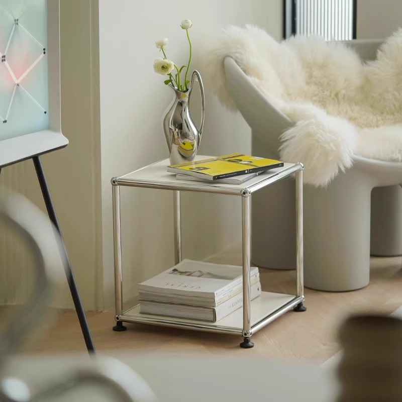 Square Modular Metal Side Table with Lower Shelf - image 1
