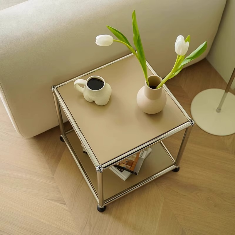 Square Modular Metal Side Table with Lower Shelf - image 2