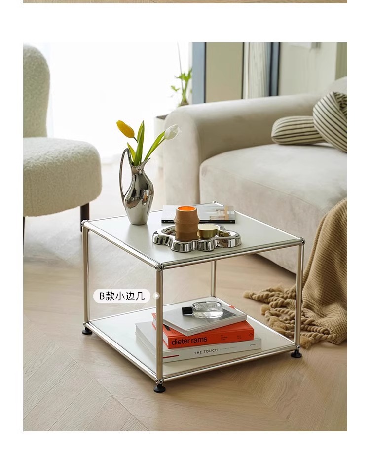 Square Modular Metal Side Table with Lower Shelf - image 3