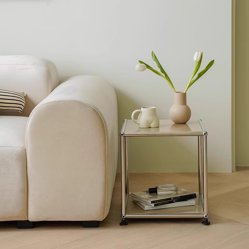 Square Modular Metal Side Table with Lower Shelf - image 6