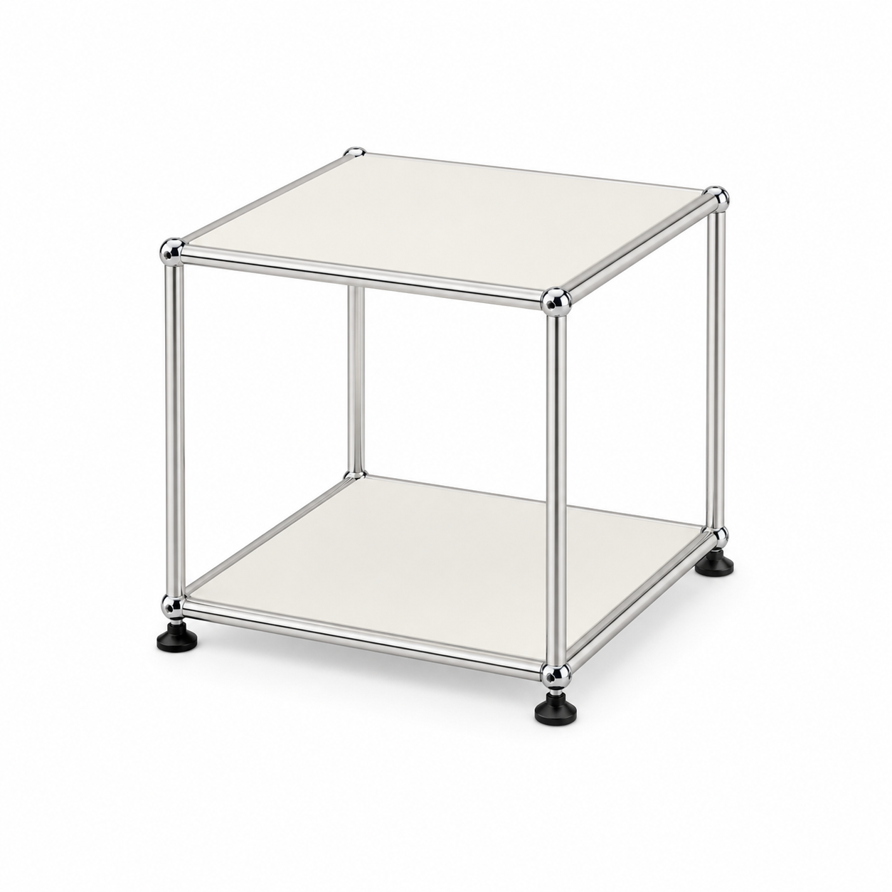 White background studio image - Square Modular Metal Side Table with Lower Shelf
