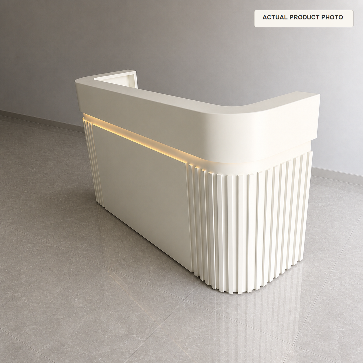 Fluted reception counter right-side view