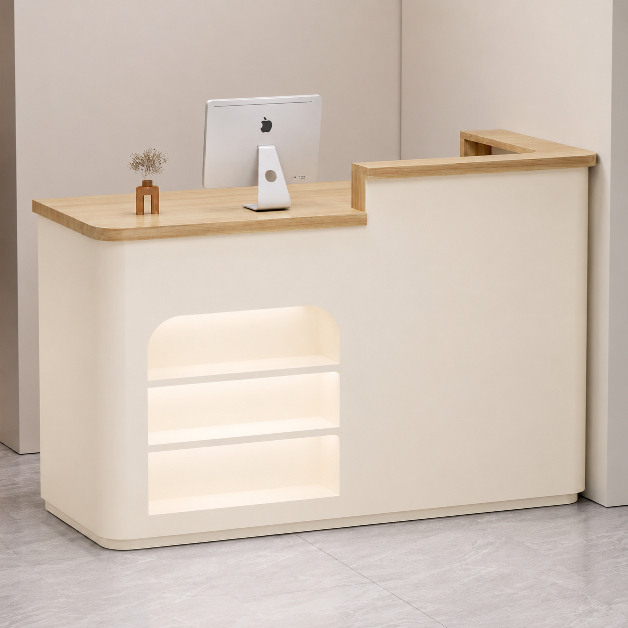 RD-268 Beige reception desk - Left Side Privacy Screen (Inside View)