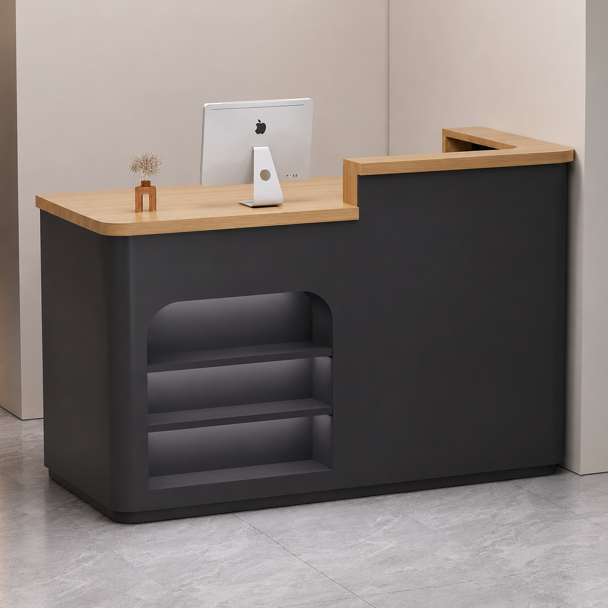 RD-268 Black reception desk - Left Side Privacy Screen (Inside View)