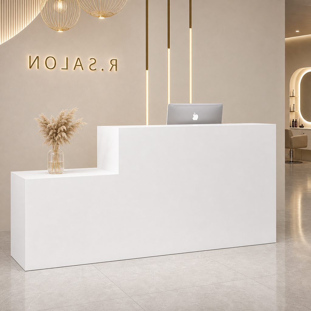 RD-271 White reception desk - Left Side Privacy Screen (Inside View)