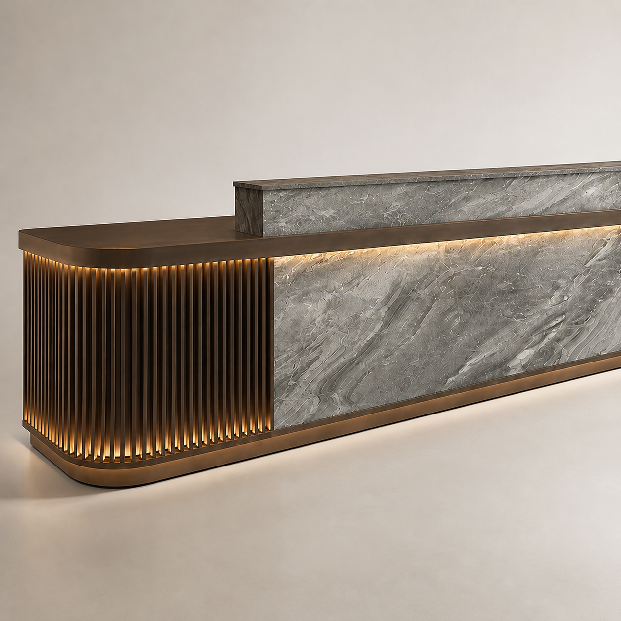 RD-333 sintered stone decorative front and illuminated slat detail
