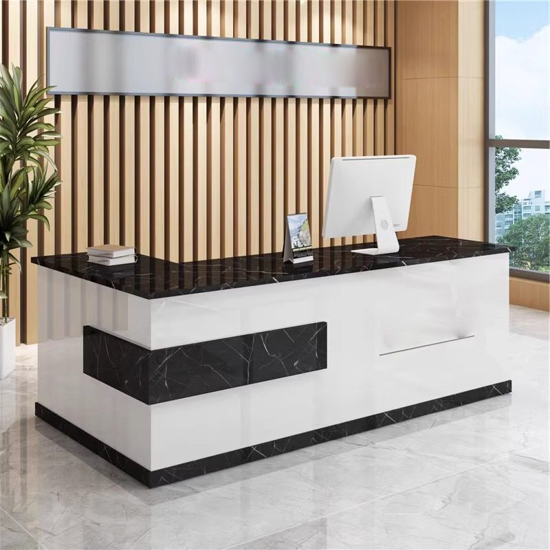 Modern Lacquered White + Black Maple Reception Counter for Salon, Boutique & Retail