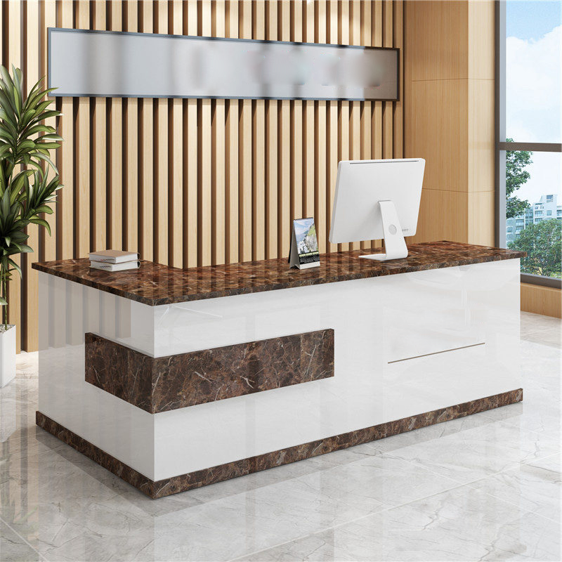 Modern Lacquered White + Brown Maple Reception Counter for Salon, Boutique & Retail